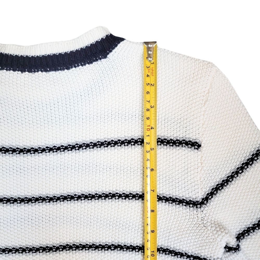 MADELEINE THOMPSON Navy/White/Metallic Stripe Button Sweater Womens M Luxury - Picture 4 of 7